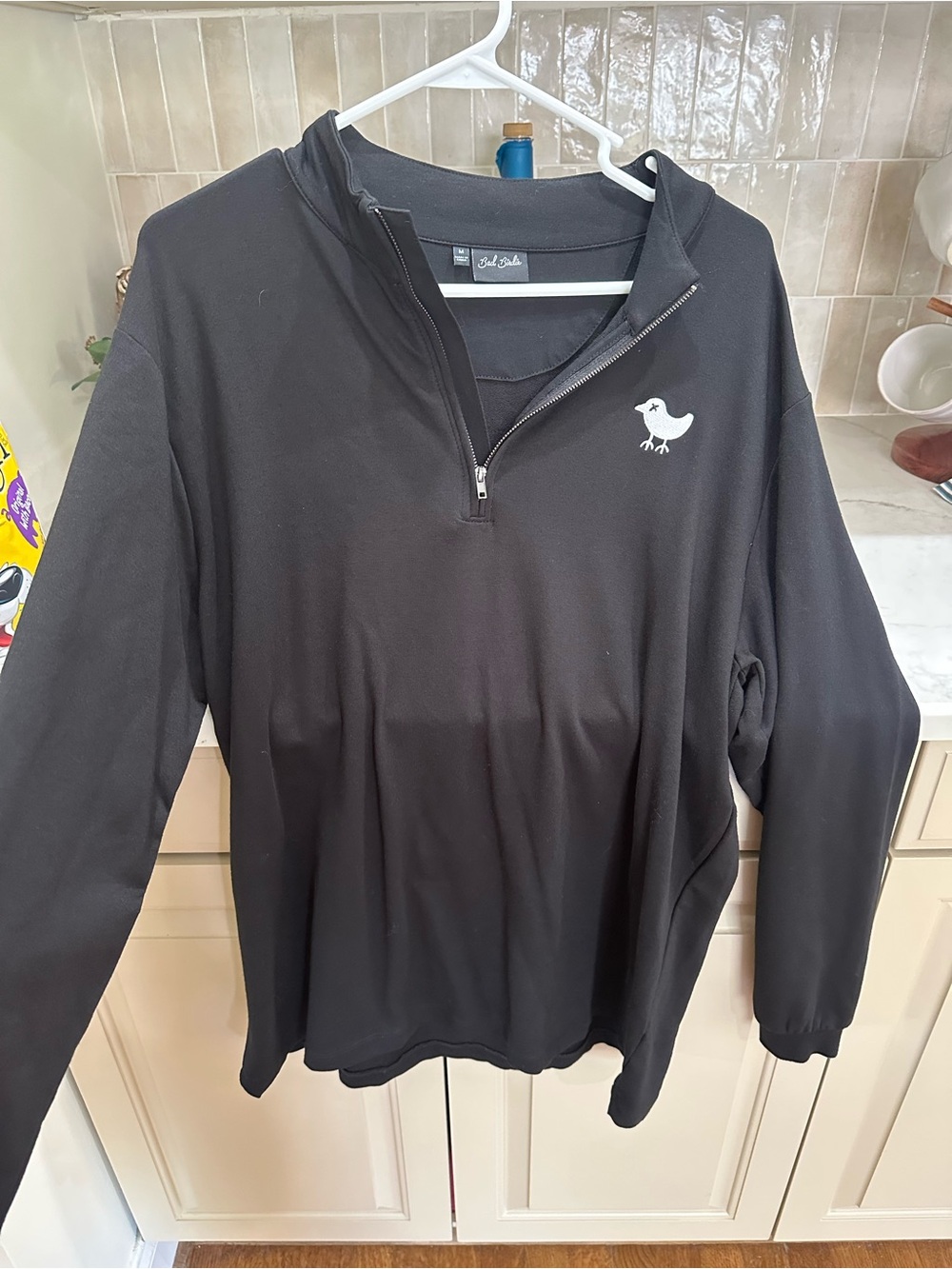 Bad Birdie Black Quarter-Zip with White Bird Embroidery